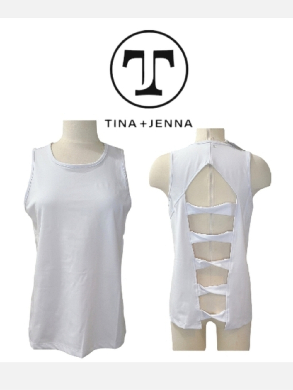 TINA + JENNA Open Back Twisted Band White Tunic Top Sz Small NWT
